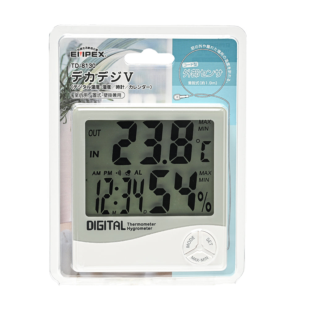 デカデジⅤ（デジタル湿度計／内・外温度計／時計／カレンダー） TD