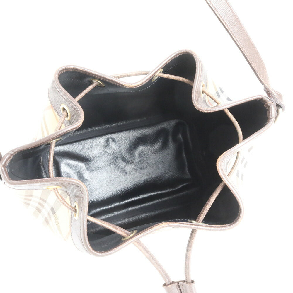 極美品 バーバリー ノバ チェック シャドーホース 巾着 レザー