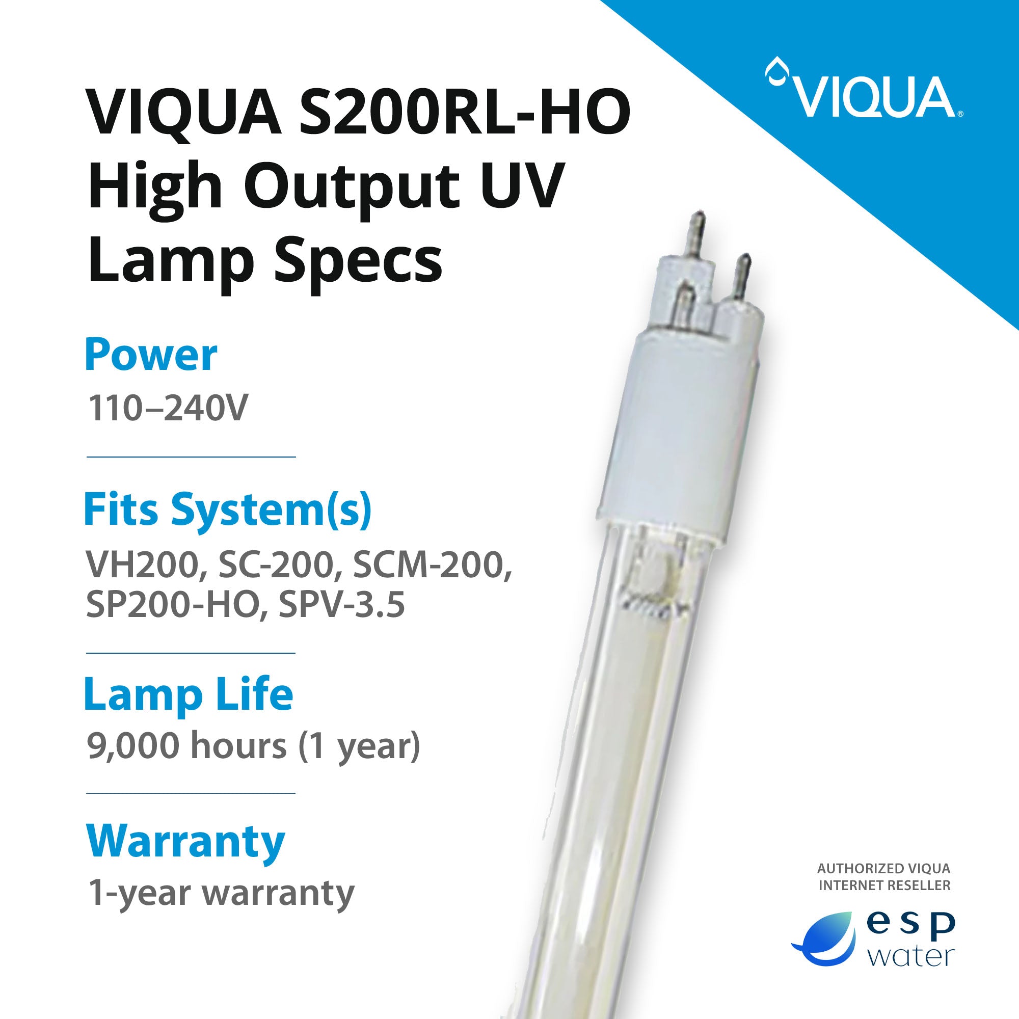 VIQUA s200rl-ho UV Lamp Replacement for VH200 & SC-200 Ultraviolet