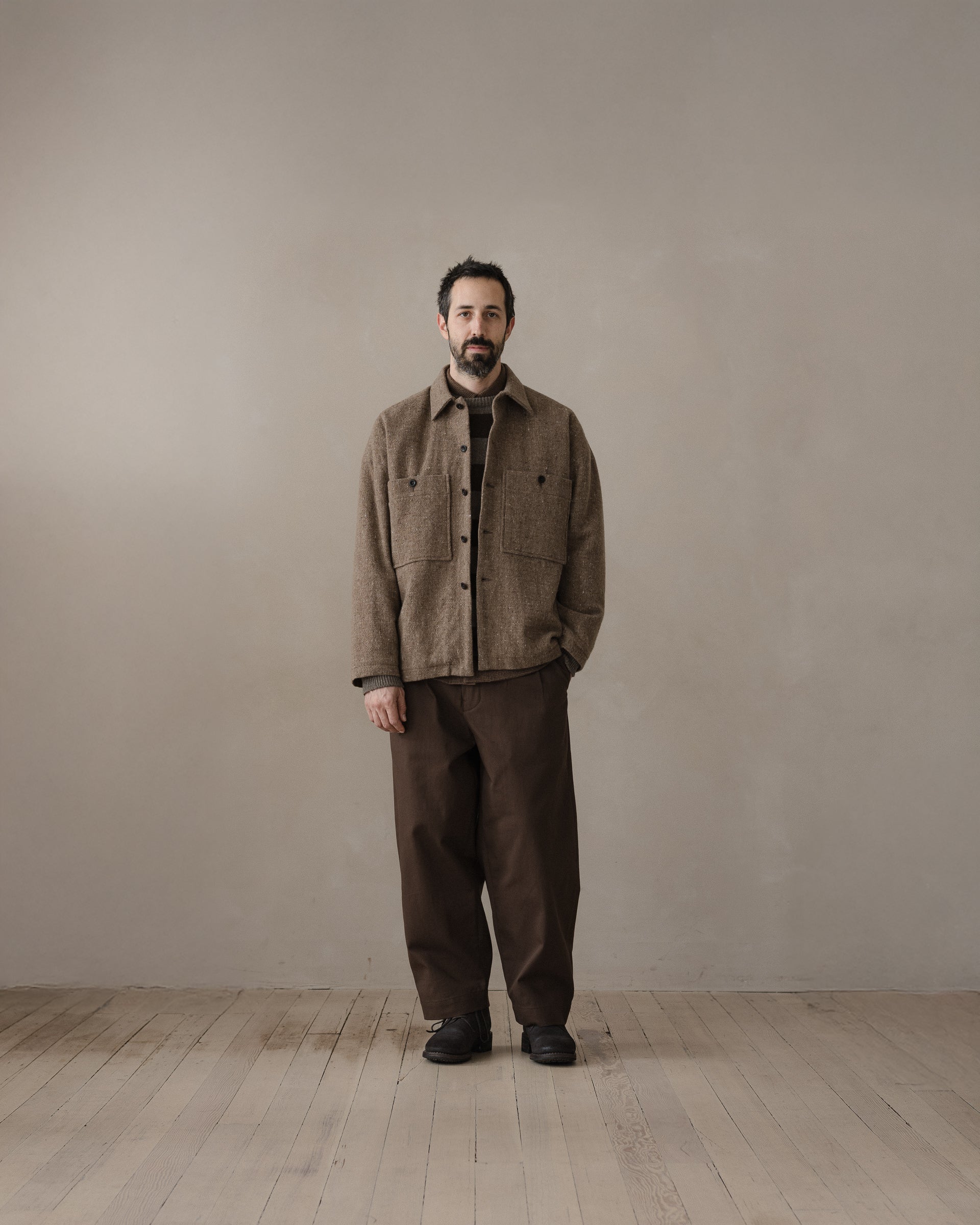 Field Shirt Two - Undyed Wool Tweed, Dark Beige – evan kinori