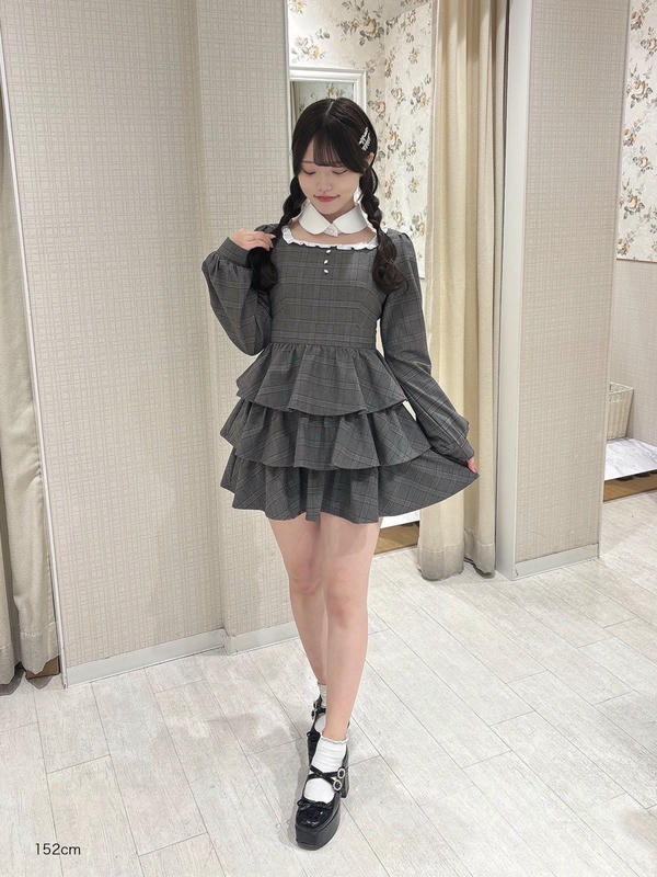 evelyn♡プリーツティアードミニOP ワンピース チャコール グレー