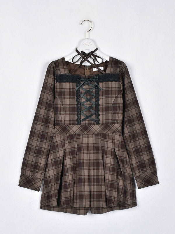フロントリボンチェックロンパース｜evelyn（エブリン）公式通販サイト