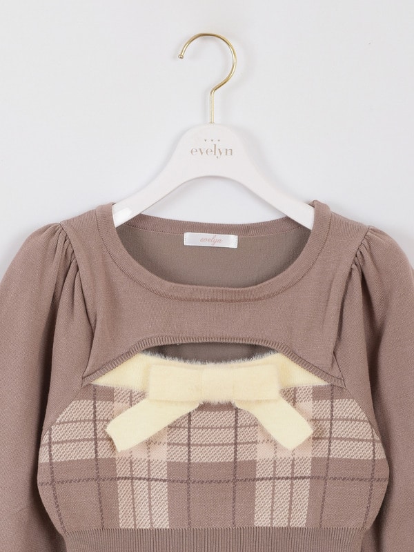 バストリボンチェックニットワンピース｜evelyn（エブリン）公式通販サイト