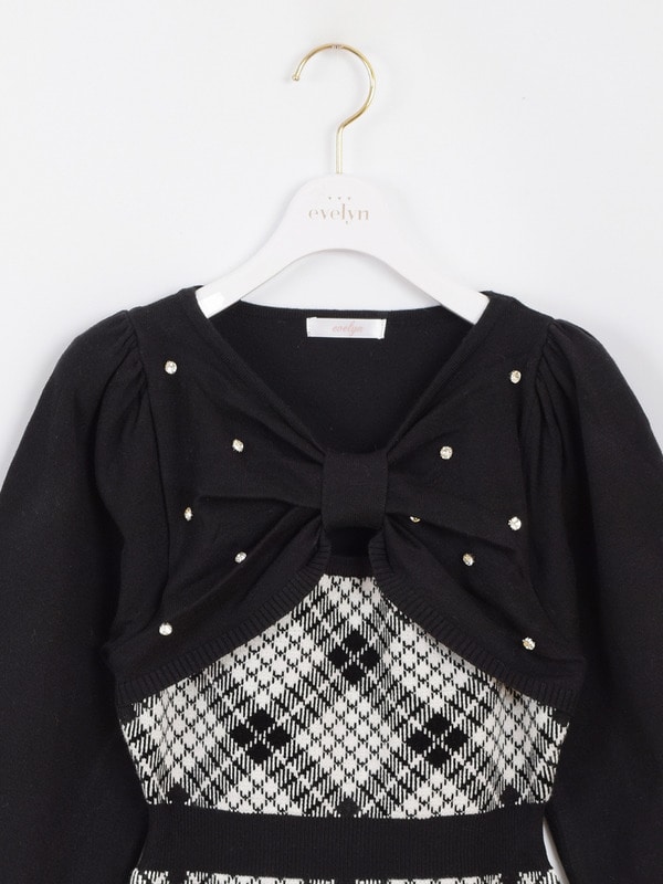 長袖チェックリボンニット｜evelyn（エブリン）公式通販サイト