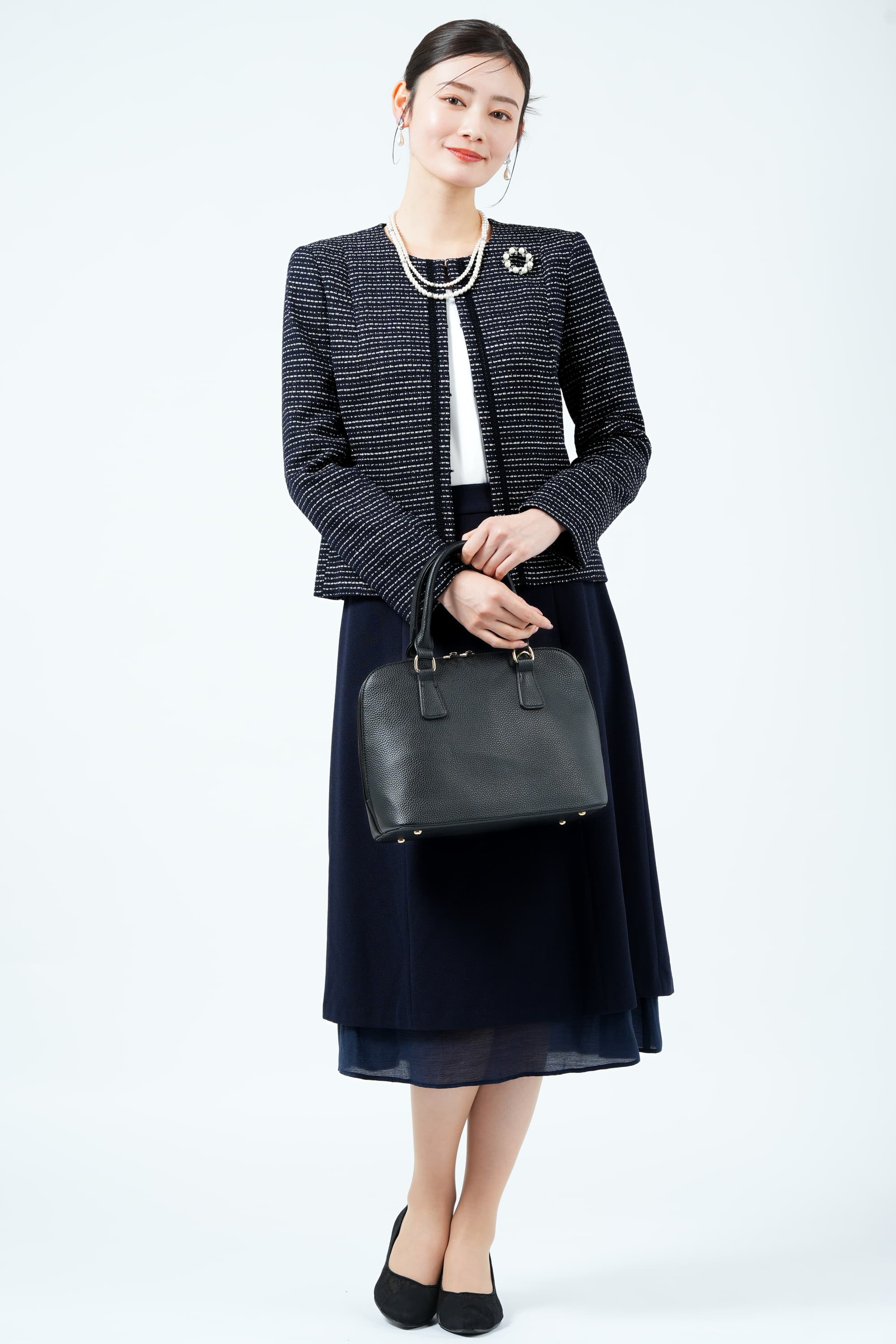 Reflect クラシックツイード×ネイビースカートスーツセット (S) を