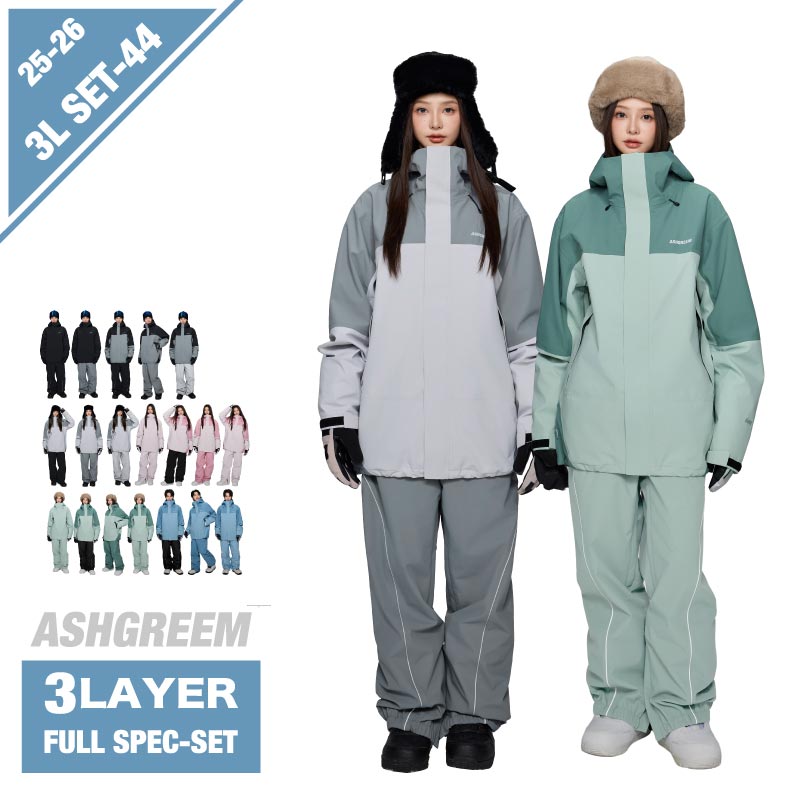 ASHGREEM スノーボードウェア 上下セット 3レイヤー マウンテン