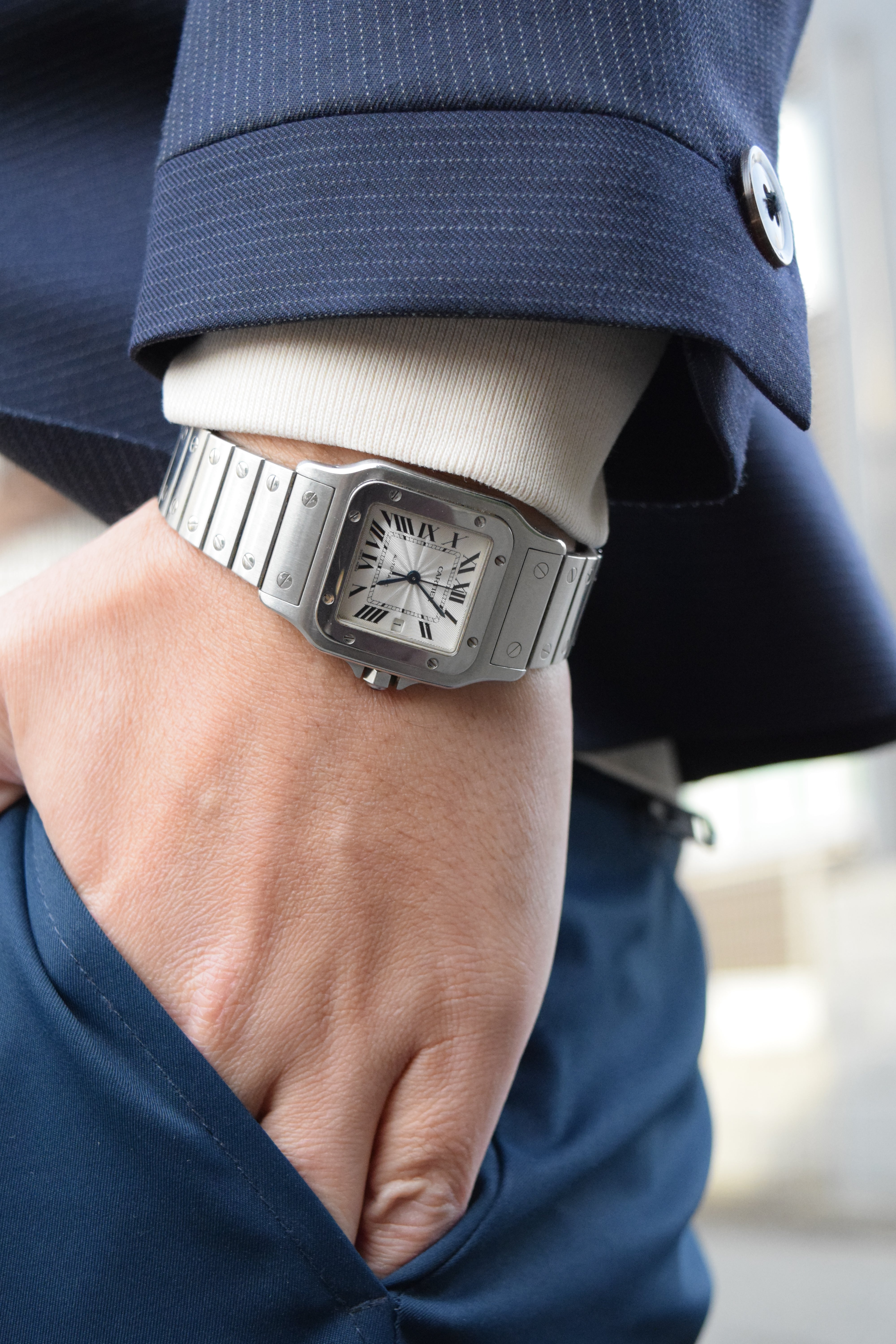 カルティエ サントスガルべLMサイズ ギョーシェ彫 自動巻 オール