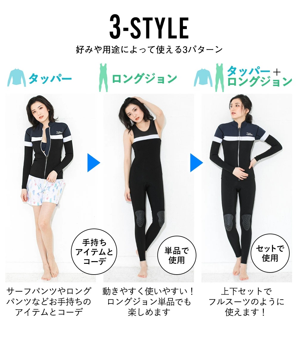 特価】FELLOW レディース ロングジョン3mm ＆ タッパー3mm セット M