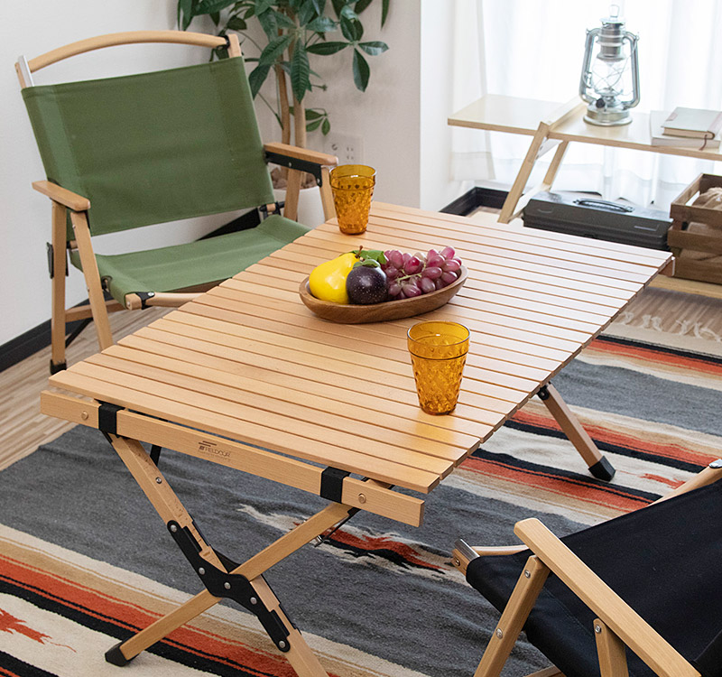 FIELDOOR ウッドロールトップテーブル 120センチ 収納袋付き FIELDOOR