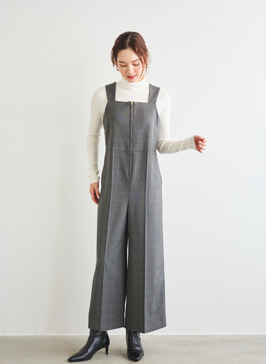ウール調グレンチェックストレッチコンビネゾン｜LOUNIE（ルーニィ