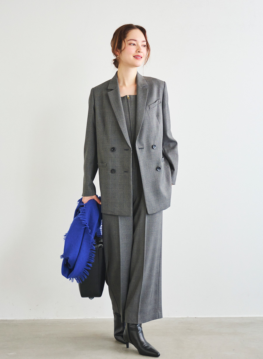 ウール調グレンチェックストレッチコンビネゾン｜LOUNIE（ルーニィ