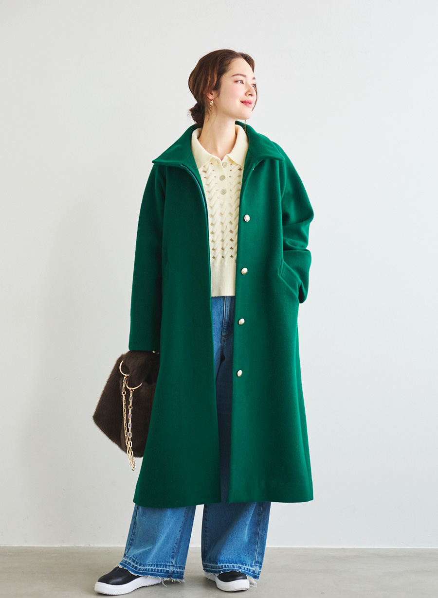 メリノウール＞スタンドカラーベルテットロングコート｜LOUNIE