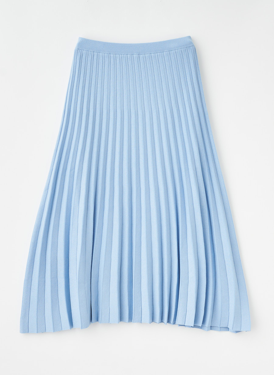 シャンブレー調ニットプリーツスカート/セットアップ可｜LOUNIE