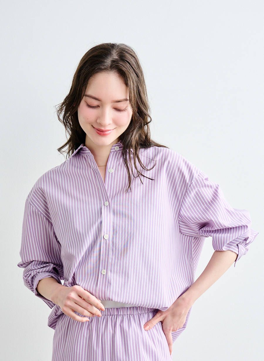 LOUNIE オフ・ブラック ストライプ 半袖ポロシャツ サイズ38 LOUNIE