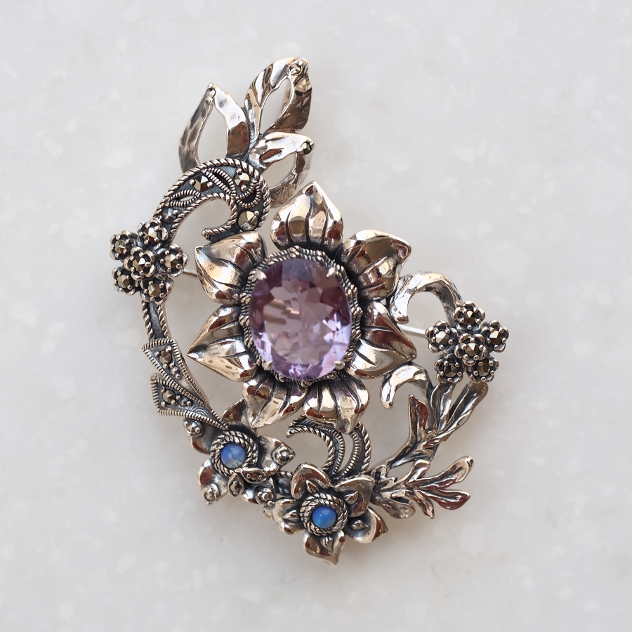 403C0197-TY】SV アメジスト クレマチス ペンダントブローチ | 【碌山