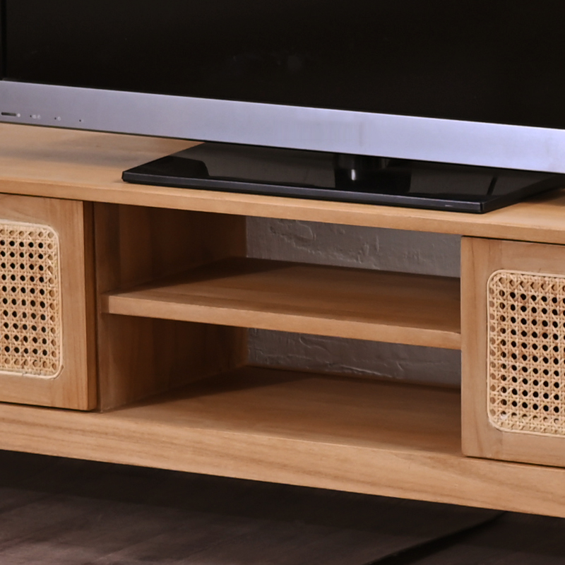 W2885XP ラタン×チーク無垢材 KAGOME TVボード ローボード 150cm幅