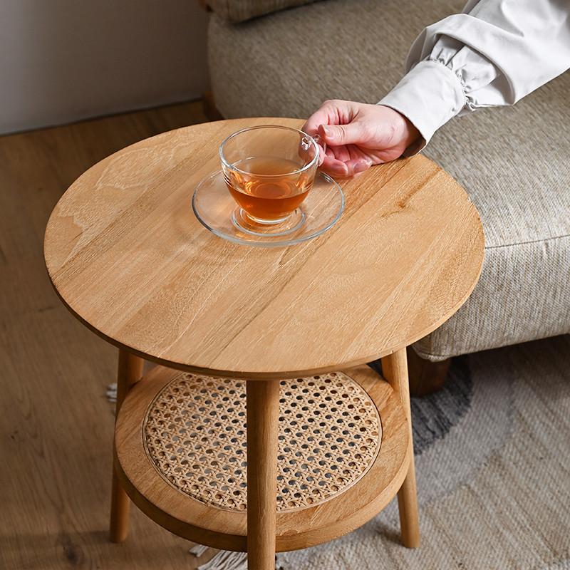 T038XP チーク無垢材 ラタン サイドテーブル | 【SR-net】Sunflower