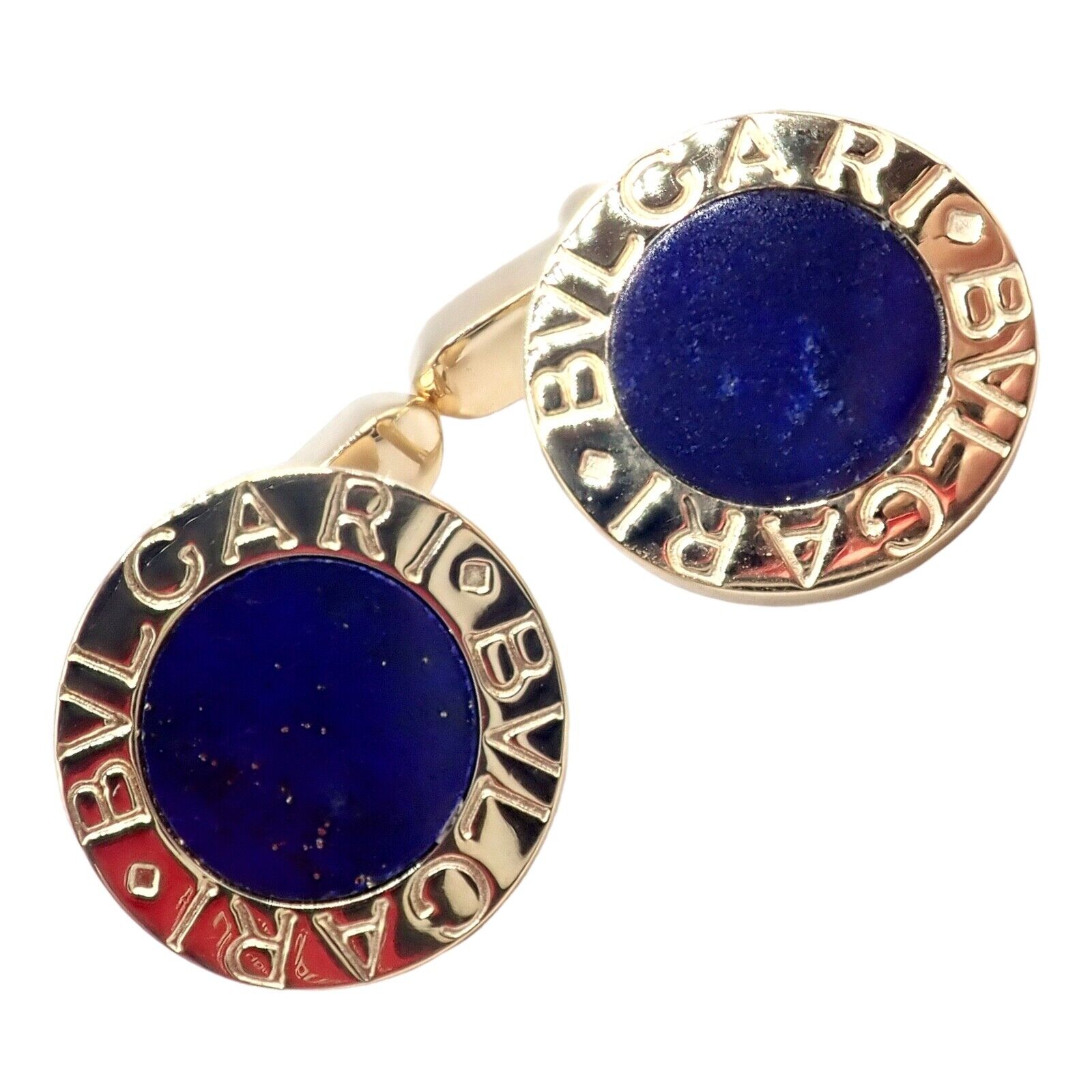Authentic! Bvlgari Bulgari 18k Yellow Gold Lapis Lazuli Cufflinks