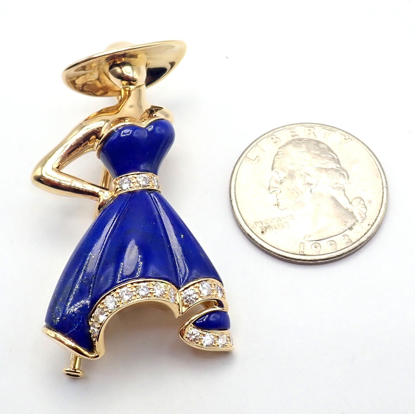 Authentic! Christian Dior 18k Yellow Gold Diamond Lapis Lady Dior