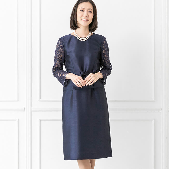 ツーピース風ワンピース 9号・ネイビー｜東京ソワールオンラインストア