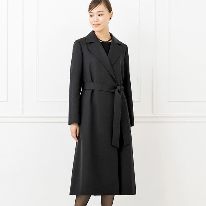 シャンタン素材のテーラードカラーコート 13号・ブラック｜東京