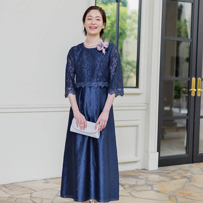 フクレジャカードのマザードレス 9号・ネイビー｜東京ソワール