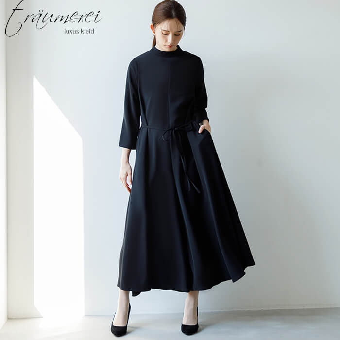 WEB限定｜ポケット付きワイドオールインワンドレス 9号・ブラック