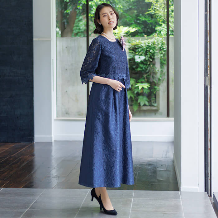 フクレジャカードのマザードレス 9号・ネイビー｜東京ソワール
