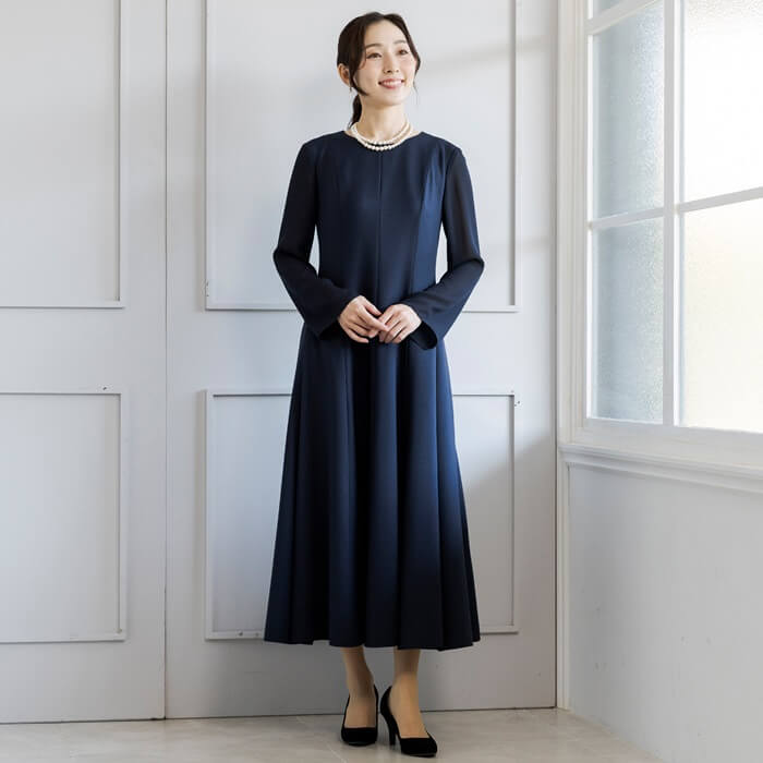 洗える｜切り替えラインが美しいワンピース 15号・ネイビー｜東京