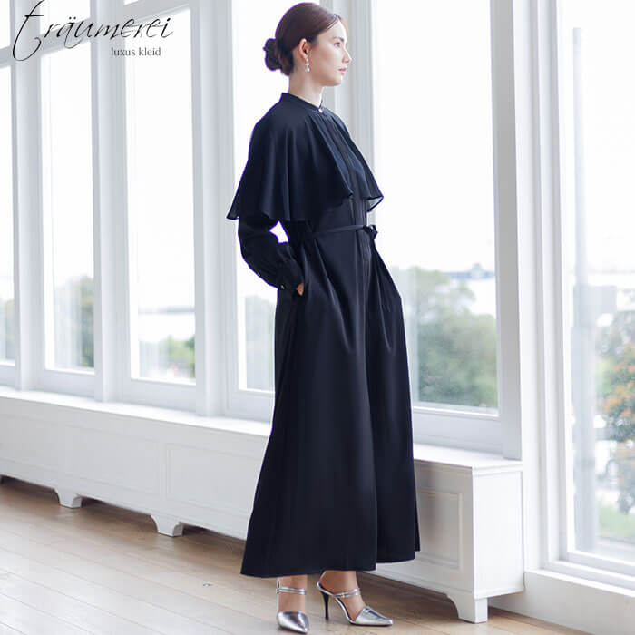 WEB限定｜ケープカラーオールインワンドレス 9号・ブラック｜東京