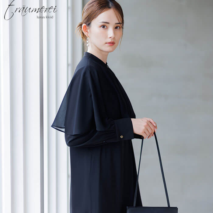 WEB限定｜ケープカラーオールインワンドレス 9号・ブラック｜東京