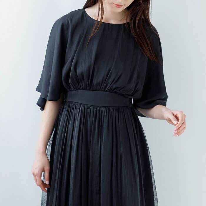 WEB限定｜ケープ風ブラウジングドレス 9号・ブラック｜東京ソワール