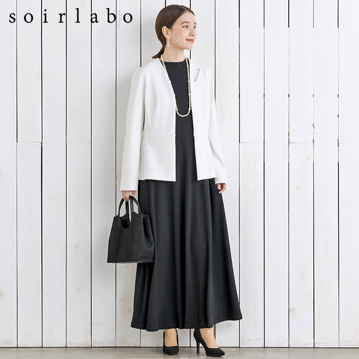 洗える｜シワになりにくいロングワンピース 13号・ブラック｜東京