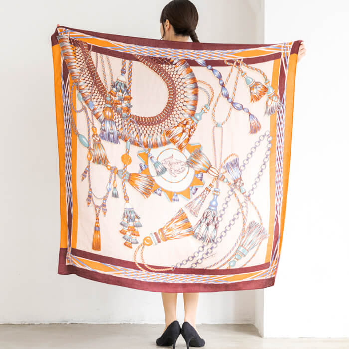 マニプリ｜タッセル柄のウールシルクストール ・ワイン｜東京ソワール