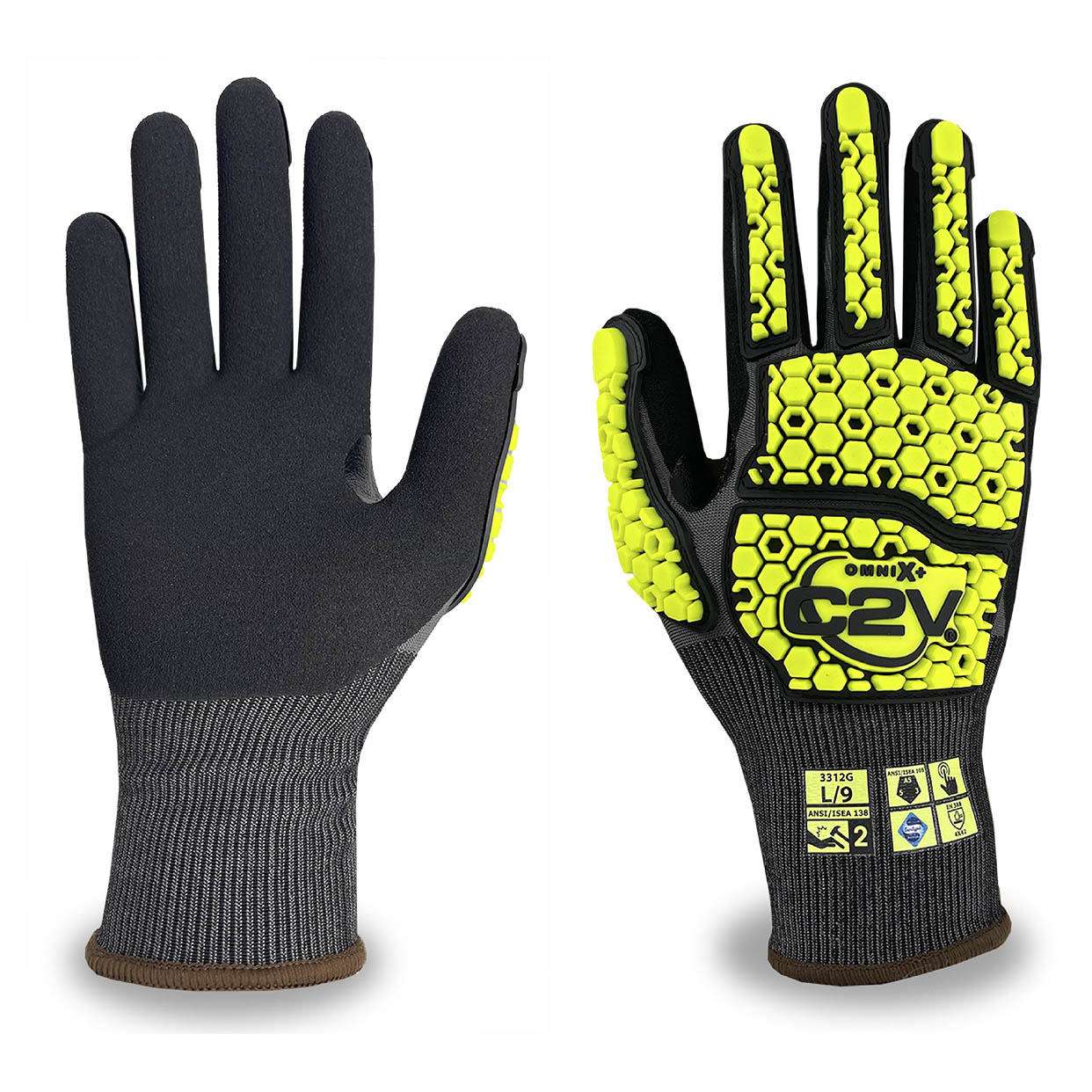C2V Omni-X+ 3312G 18-Gauge C-TRON Shell Work Gloves - Black Foam