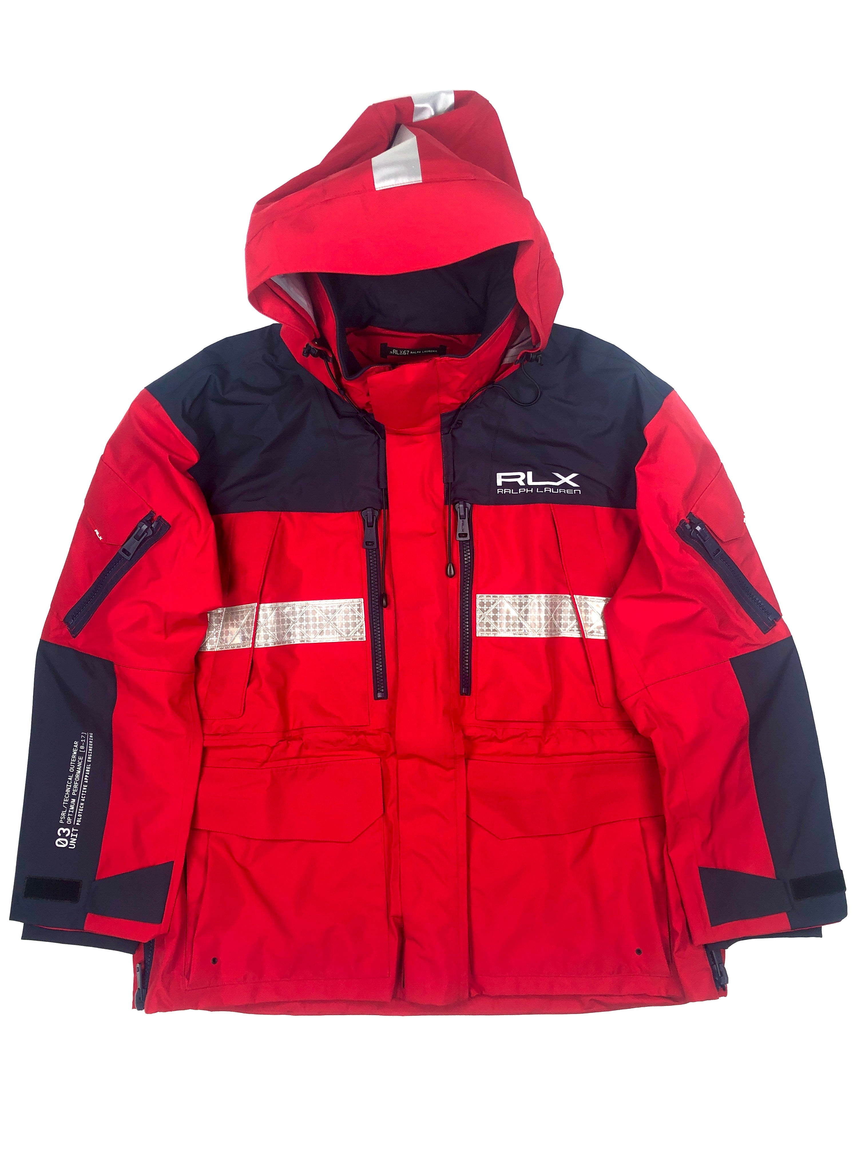 Polo Ralph Lauren RLX Red Navy Blue Water-Repellent Hooded Anorak