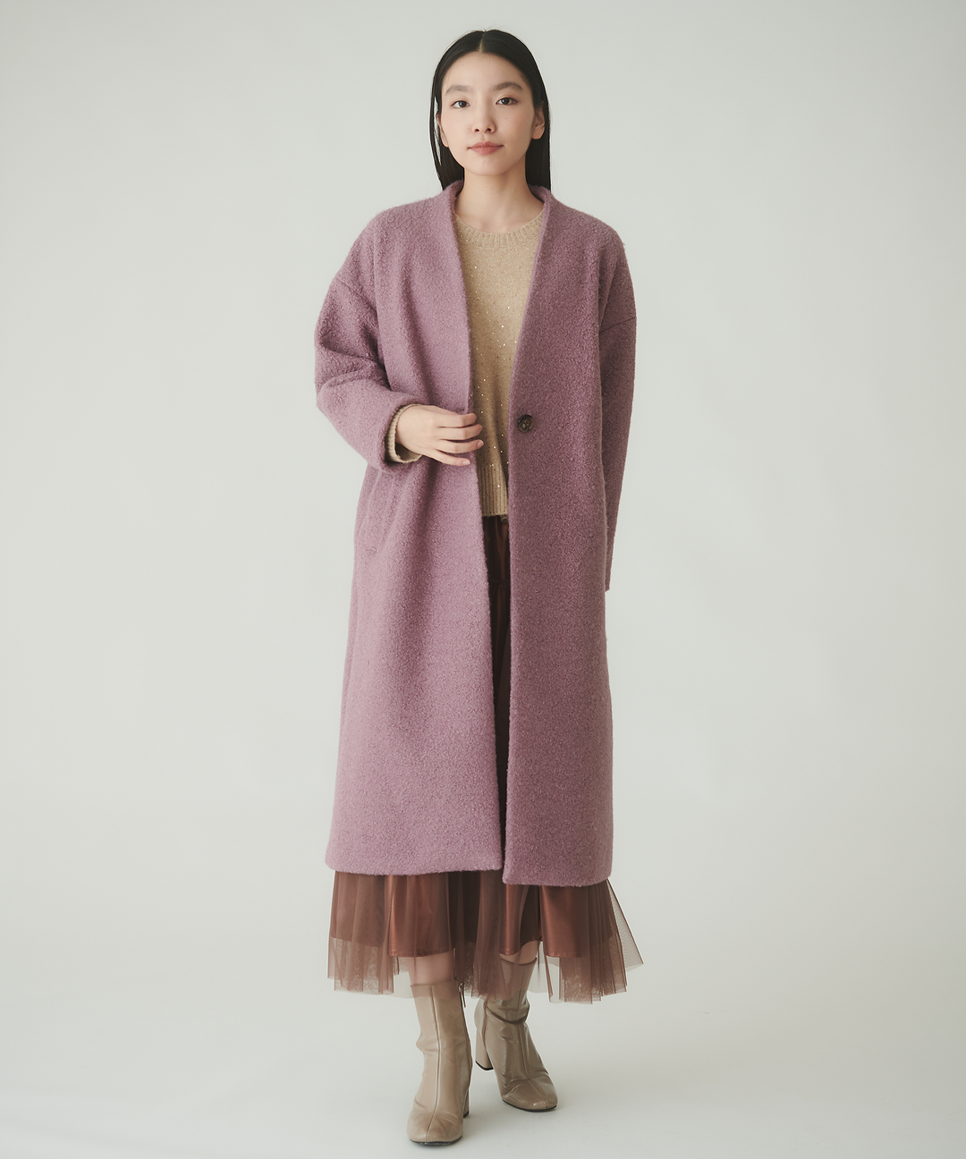 ノーカラーロングコート – FACE SANS FARD