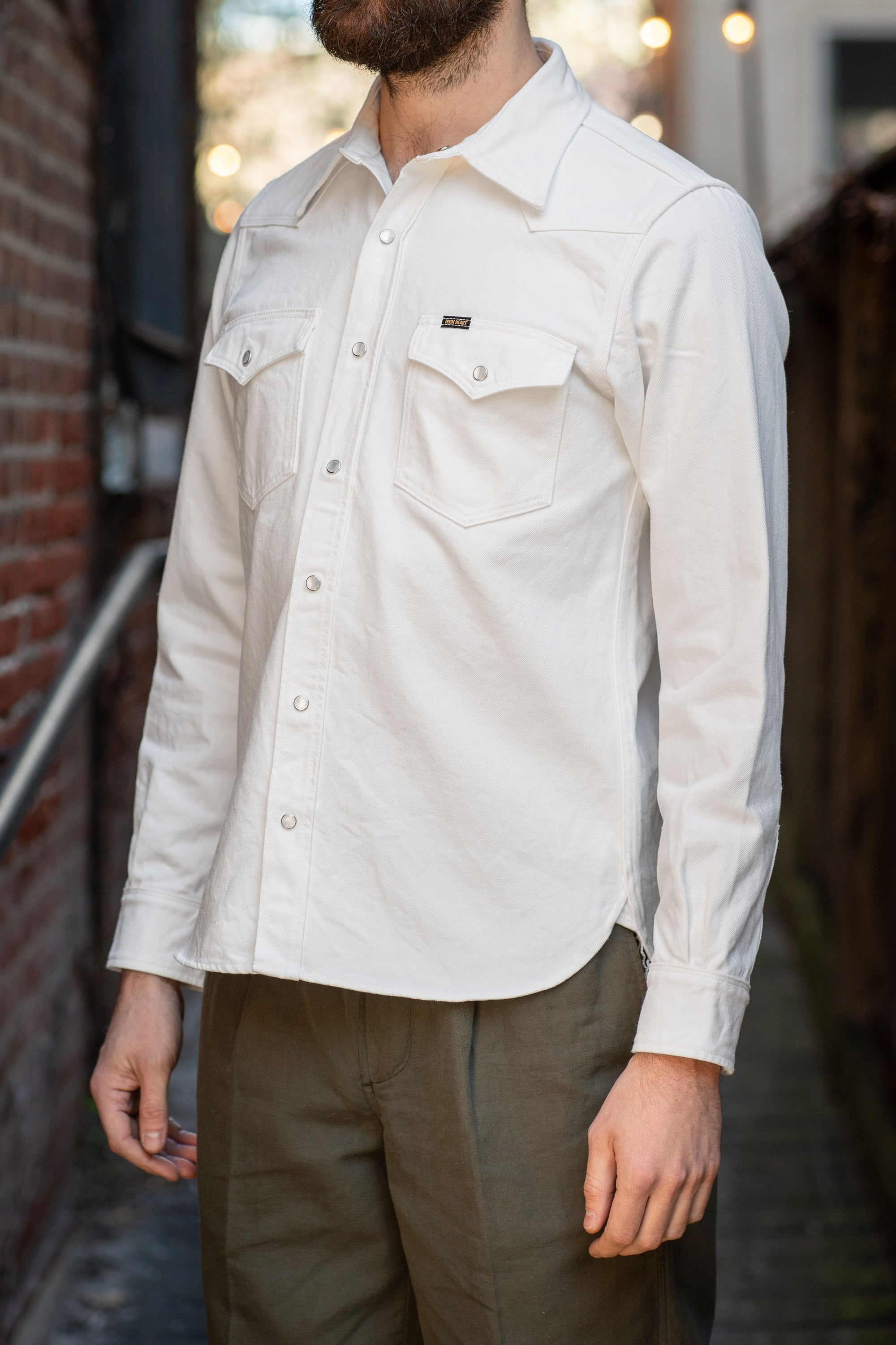 Iron Heart IHSH-384-WHT 13.5oz Cotton Twill Western Shirt - White