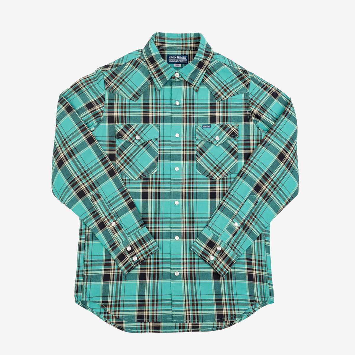 Iron Heart IHSH-355-GRN 5oz Selvedge Madras Check Western Shirt