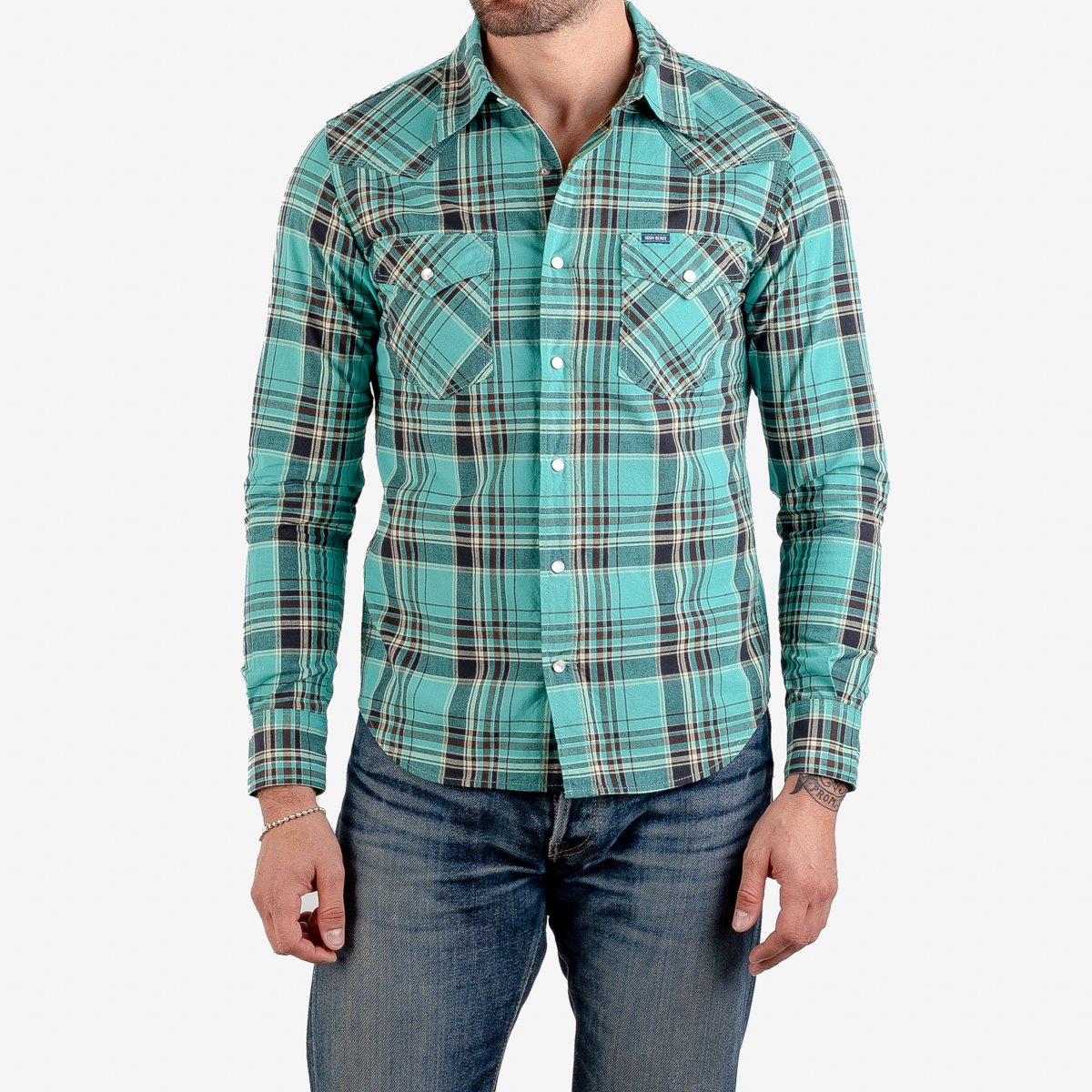 Iron Heart IHSH-355-GRN 5oz Selvedge Madras Check Western Shirt