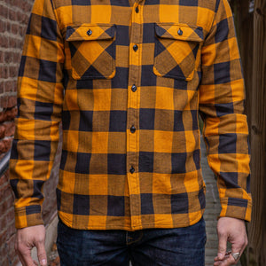 The Flat Head SNR-101L Block Check Flannel Shirt - Orange/Charcoal
