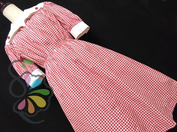 昭和 レトロ ポップ ギンガムチェック コットン ワンピース[フルーツ