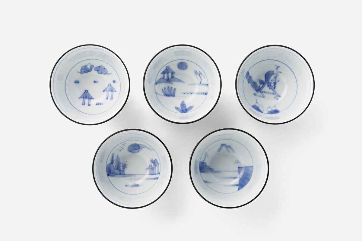 笹青磁見込山水 しのぎ仙茶碗揃 | 有田焼 深川製磁｜公式オンラインストア