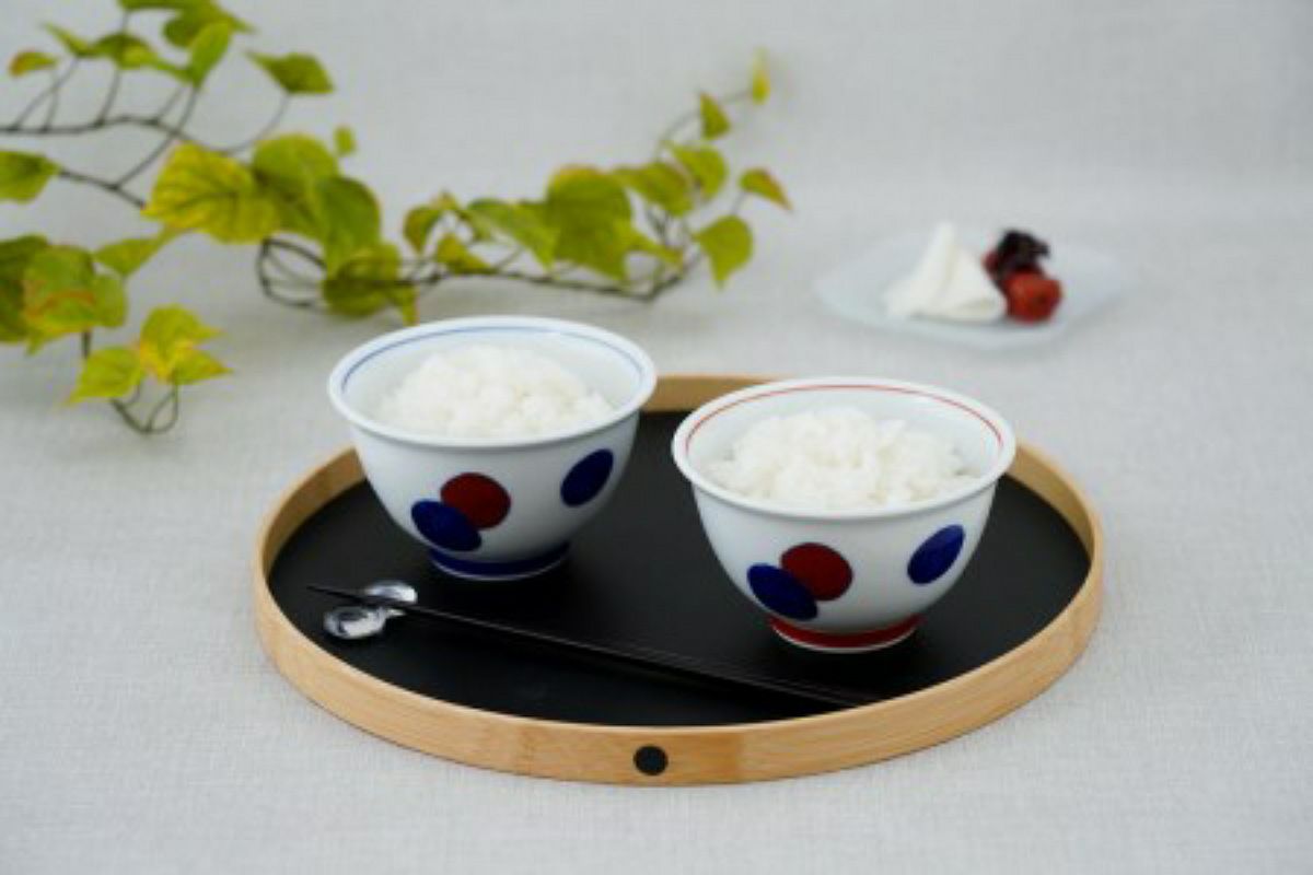 深川製磁 染錦割模様 手造飯碗 二客 深川製磁 染錦割模様 手造飯碗 二