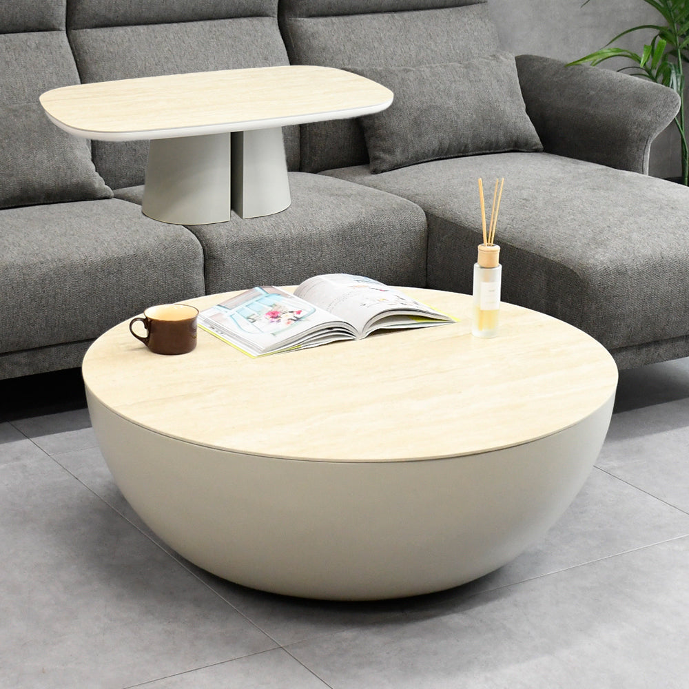 選べる2形状】セラミック天板 リビングテーブル 丸型／長方形 モダン