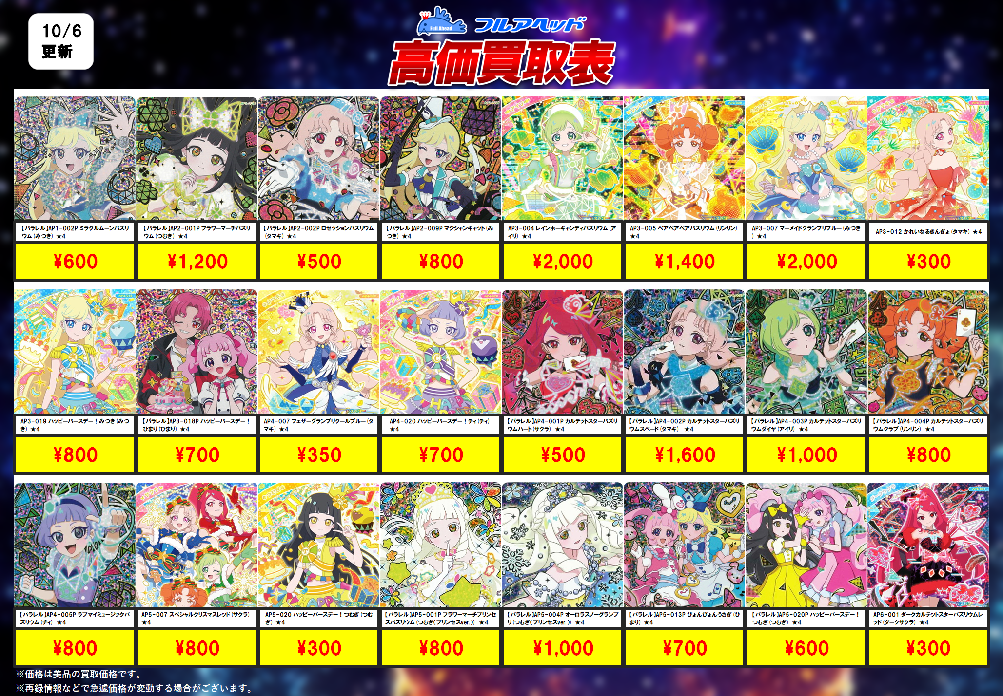 ひみつのアイプリ】買取表、販売価格の調整を行いました！