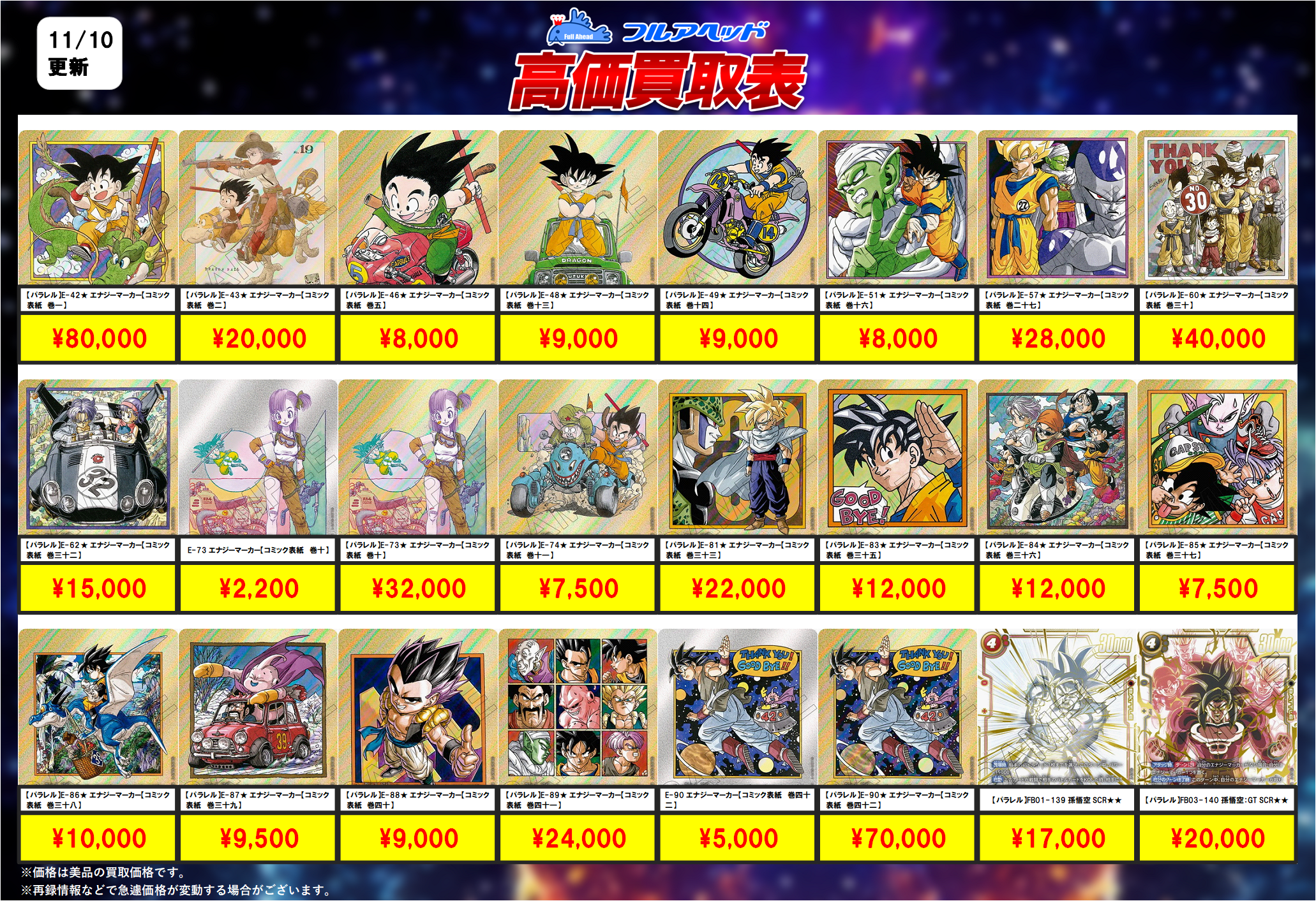 ドラゴンボールフュージョンワールド】買取表、販売価格の調整を行い