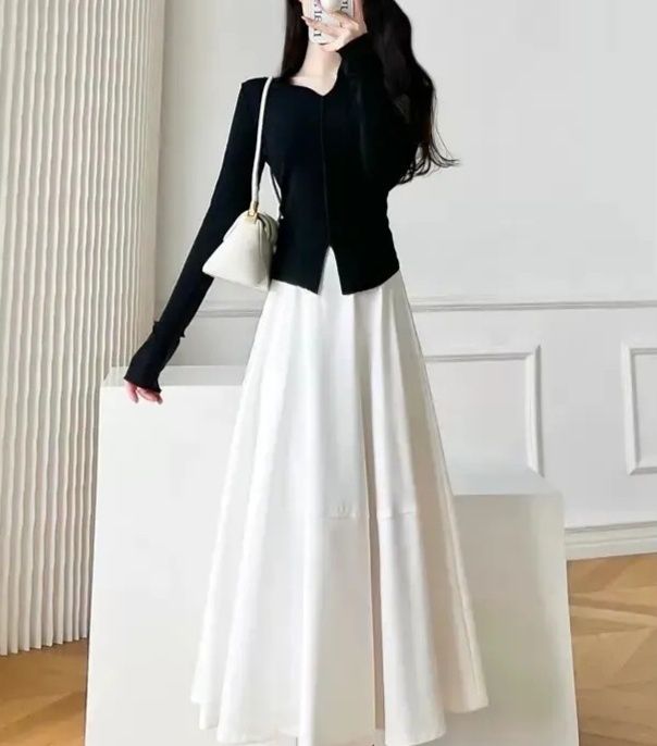 白コーデ エレガント裾フレアマーメイドライン膝丈スカート スカート