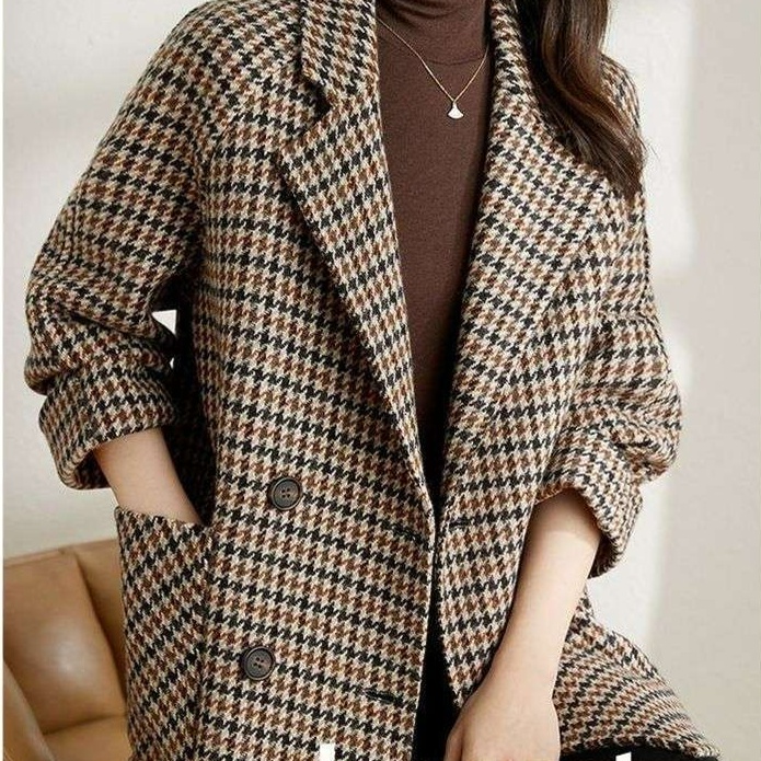 ブルベ夏服 千鳥格子柄オーバーサイズジャケット テーラードジャケット