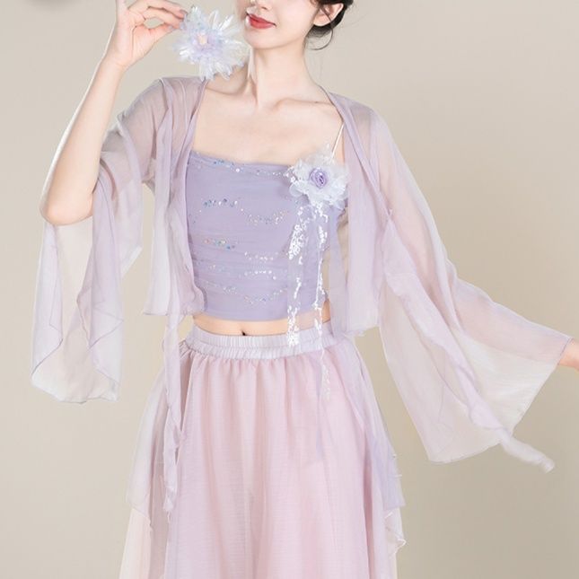 社交ダンス煌めく星空オフショルダーチュールセットアップ モダン|社交